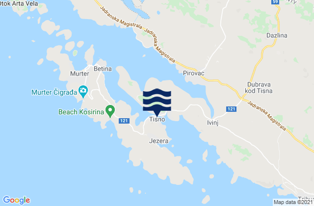 Carte des horaires des marées pour Tisno, Croatia