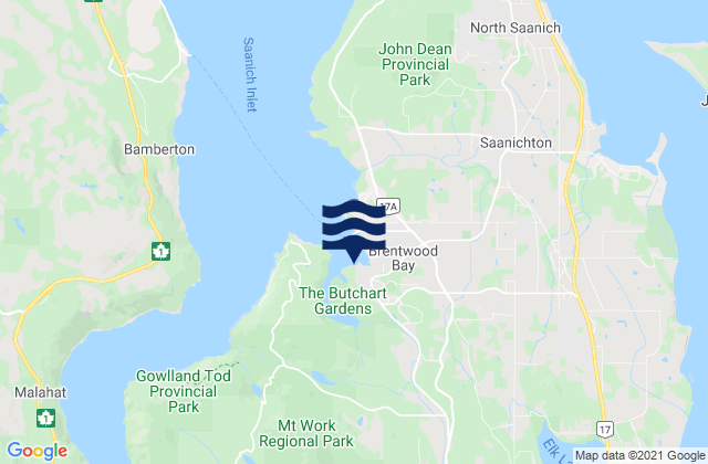 Carte des horaires des marées pour Tod Inlet, Canada