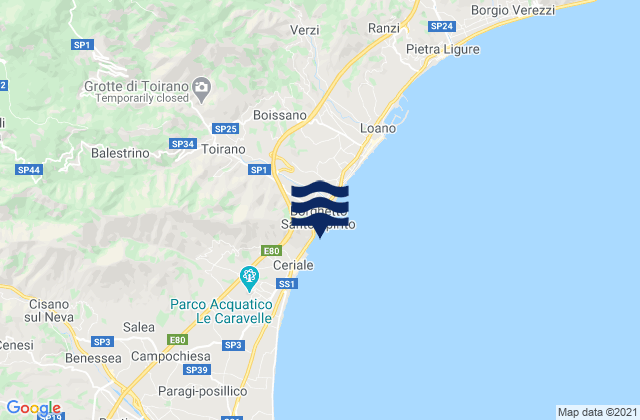 Carte des horaires des marées pour Toirano, Italy