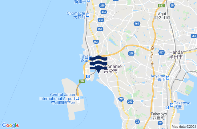 Carte des horaires des marées pour Tokoname-shi, Japan