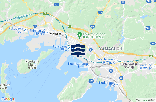 Carte des horaires des marées pour Tokuyama, Japan