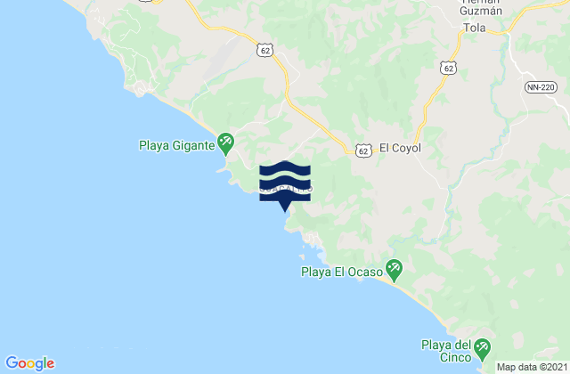 Carte des horaires des marées pour Tola, Nicaragua