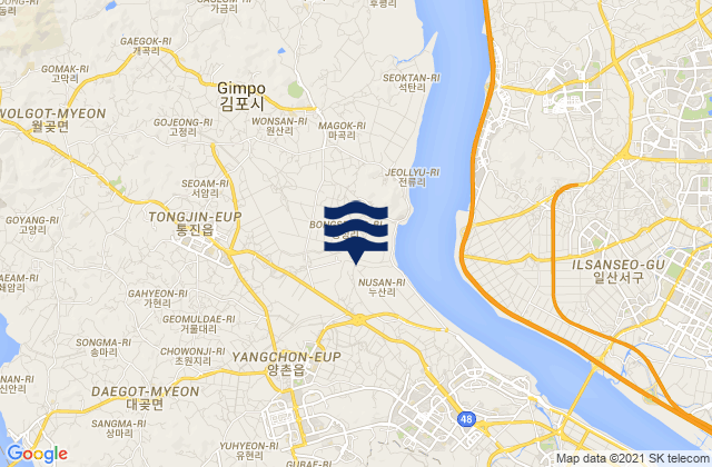 Carte des horaires des marées pour Tongjin, South Korea