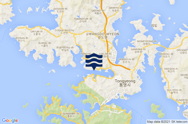 Carte des horaires des marées pour Tongyeong-si, South Korea