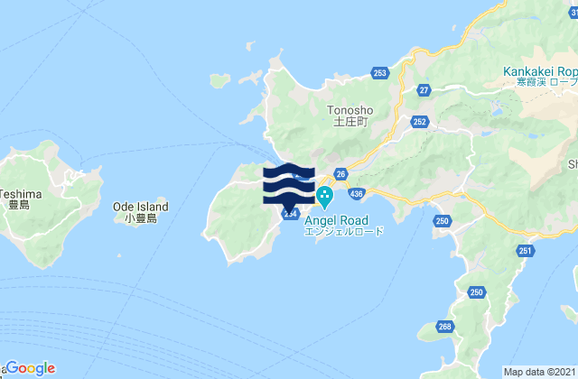 Carte des horaires des marées pour Tonoshō, Japan