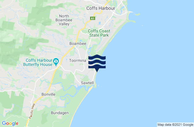 Carte des horaires des marées pour Toormina, Australia