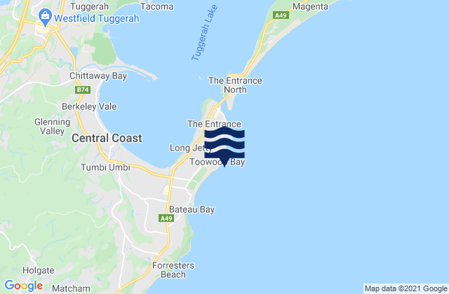 Carte des horaires des marées pour Toowoon Bay, Australia