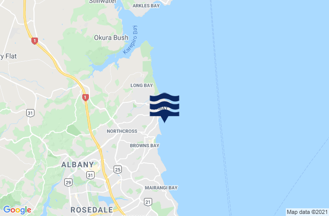 Carte des horaires des marées pour Torbay, New Zealand