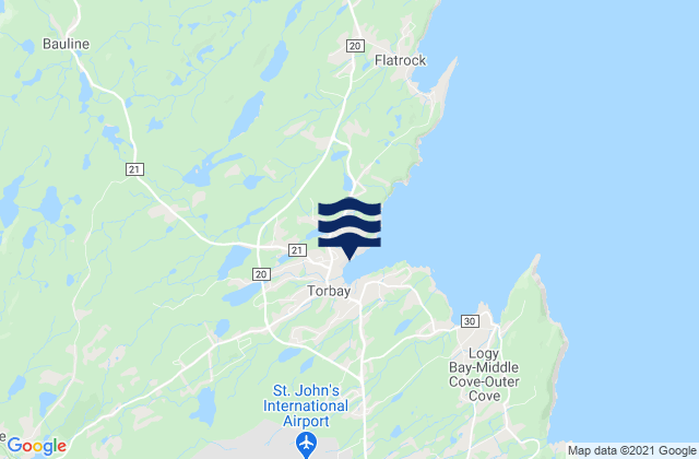 Carte des horaires des marées pour Torbay, Canada