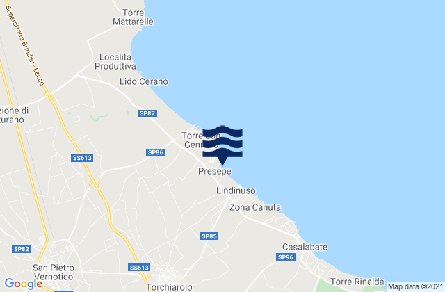 Carte des horaires des marées pour Torchiarolo, Italy