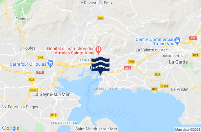 Carte des horaires des marées pour Toulon Port, France