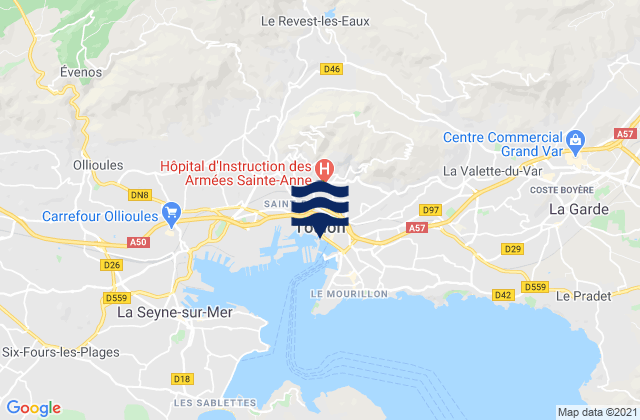 Carte des horaires des marées pour Toulon, France