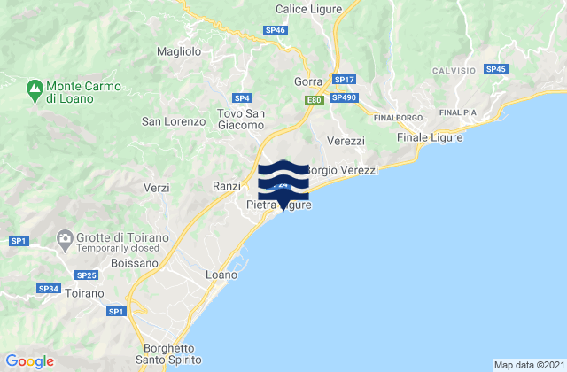 Carte des horaires des marées pour Tovo San Giacomo, Italy