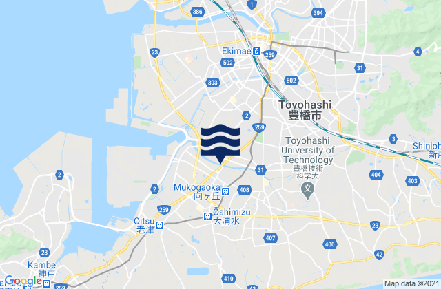 Carte des horaires des marées pour Toyohashi-shi, Japan