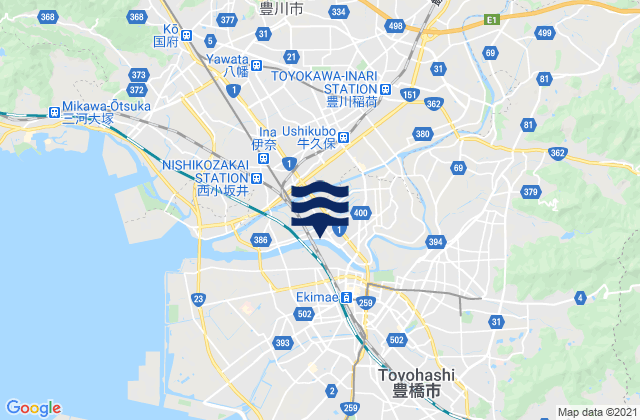 Carte des horaires des marées pour Toyokawa, Japan
