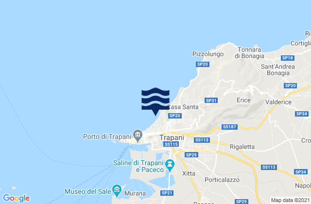Carte des horaires des marées pour Trapani, Italy