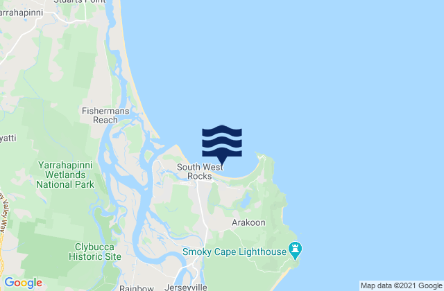 Carte des horaires des marées pour Trial Bay, Australia
