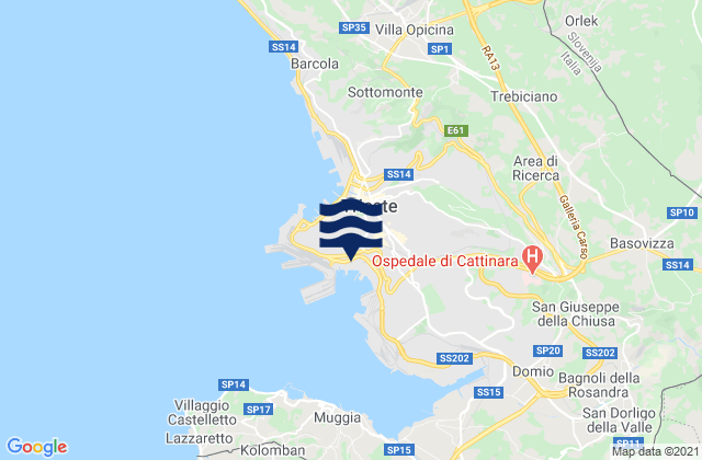 Carte des horaires des marées pour Trieste, Italy