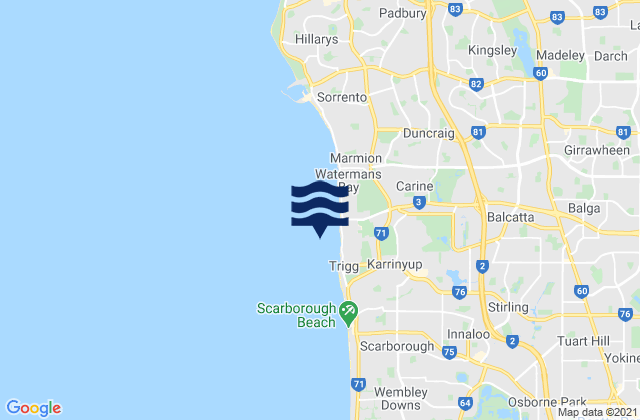 Carte des horaires des marées pour Trigg, Australia