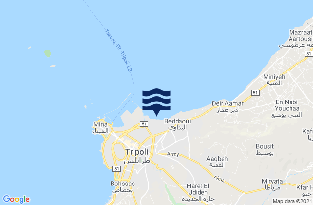 Carte des horaires des marées pour Tripoli, Lebanon