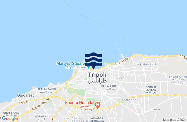Carte des horaires des marées pour Tripoli, Libya