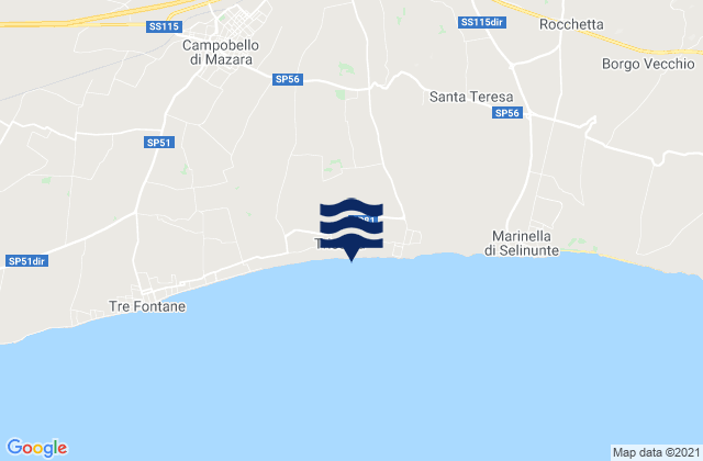 Carte des horaires des marées pour Triscina, Italy