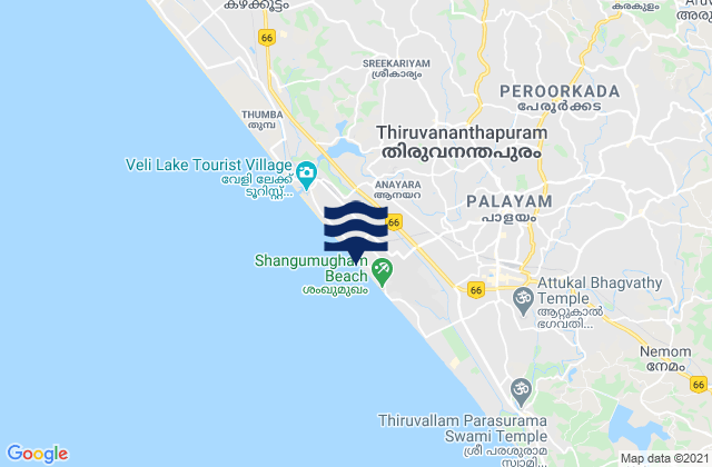 Carte des horaires des marées pour Trivandrum, India