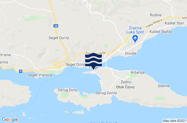 Carte des horaires des marées pour Trogir, Croatia