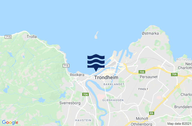 Carte des horaires des marées pour Trondheim Havn, Norway