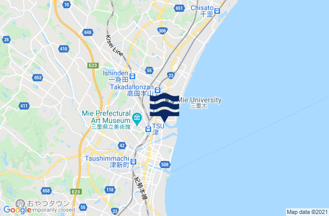 Carte des horaires des marées pour Tsu, Japan