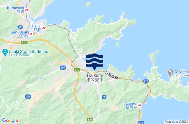 Carte des horaires des marées pour Tsukumi-shi, Japan