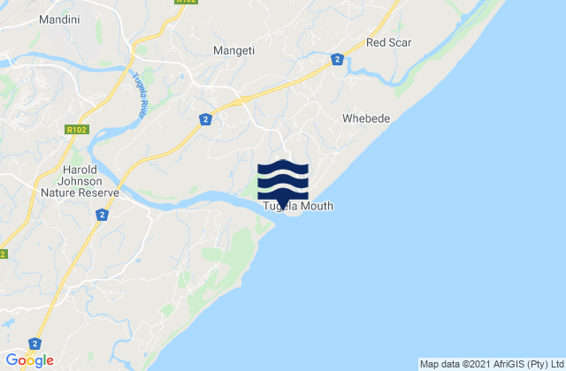Carte des horaires des marées pour Tugela Beach, South Africa