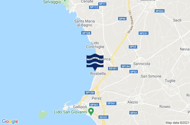 Carte des horaires des marées pour Tuglie, Italy