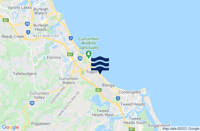 Carte des horaires des marées pour Tugun, Australia