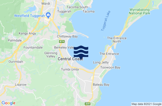 Carte des horaires des marées pour Tumbi Vmbi, Australia