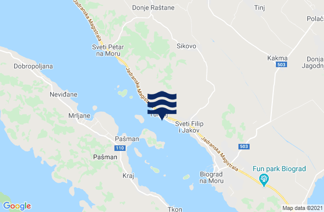 Carte des horaires des marées pour Turanj, Croatia