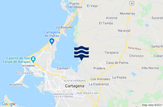 Carte des horaires des marées pour Turbaco, Colombia