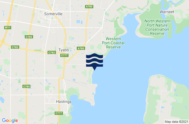 Carte des horaires des marées pour Tyabb, Australia