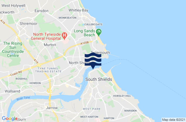 Carte des horaires des marées pour Tyne River Entrance, United Kingdom