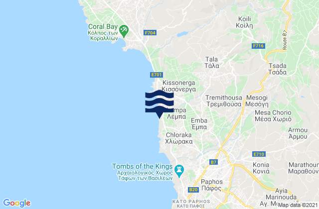 Carte des horaires des marées pour Tála, Cyprus