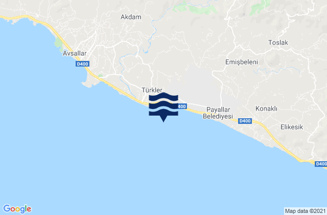 Carte des horaires des marées pour Türkler, Turkey