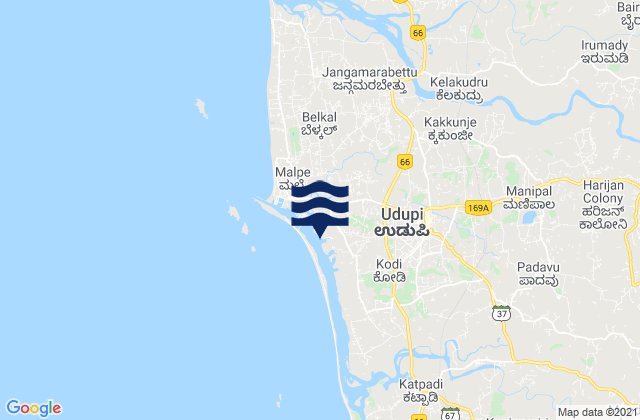 Carte des horaires des marées pour Udupi, India