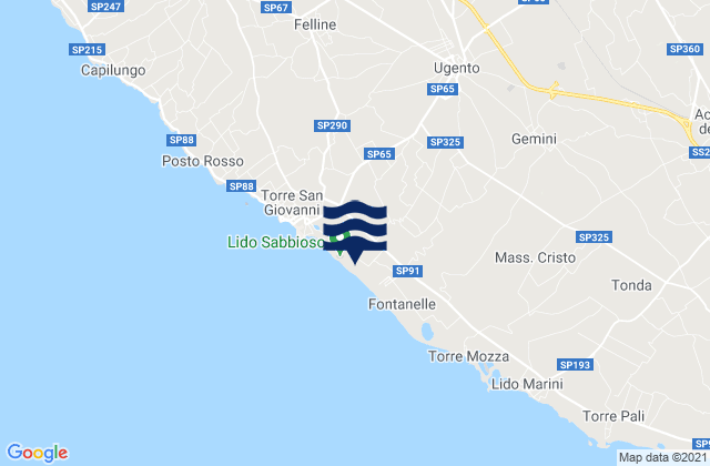 Carte des horaires des marées pour Ugento, Italy