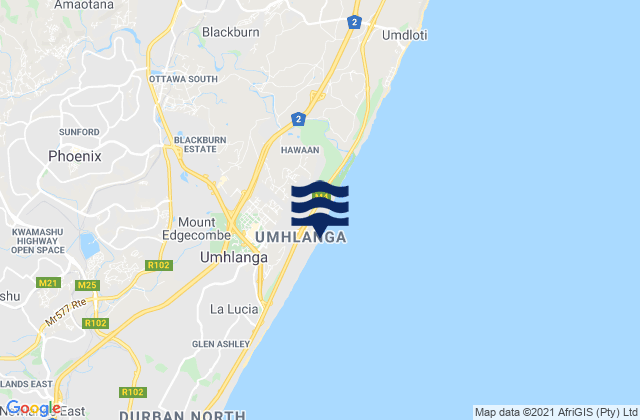 Carte des horaires des marées pour Umhlanga Rocks, South Africa