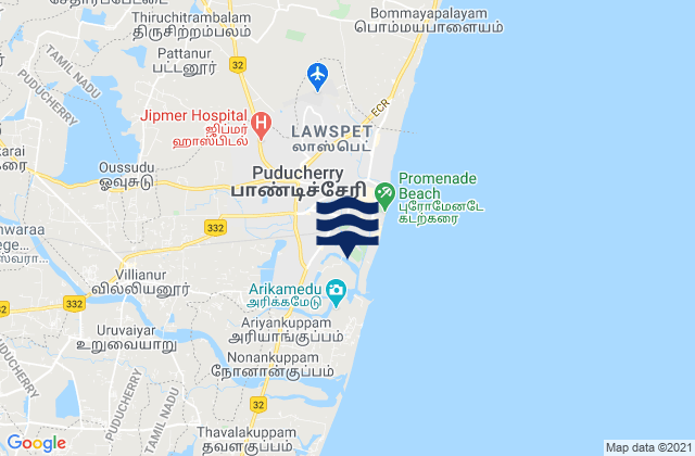 Carte des horaires des marées pour Union Territory of Puducherry, India
