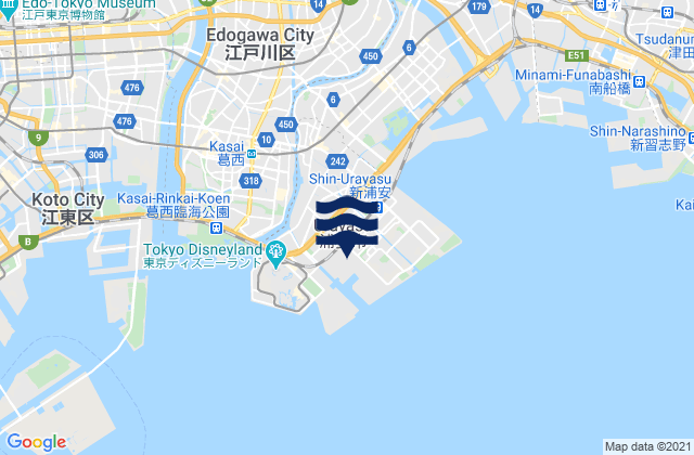 Carte des horaires des marées pour Urayasu-shi, Japan