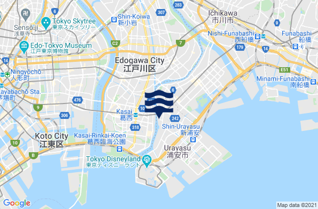 Carte des horaires des marées pour Urayasu, Japan