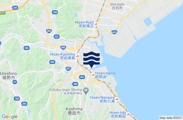 Carte des horaires des marées pour Ureshino Shi, Japan