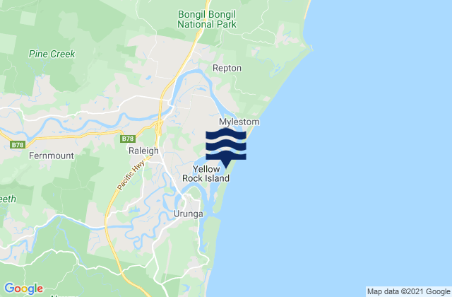 Carte des horaires des marées pour Urunga Island, Australia