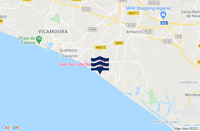 Carte des horaires des marées pour Vale do Lobo, Portugal